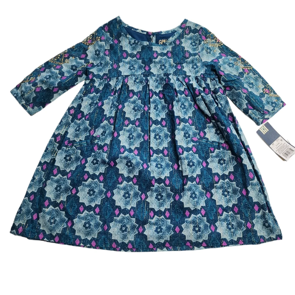 Genuine Kids from Oshkosh Floral Dress with Golden Accents Kids Girls Si…